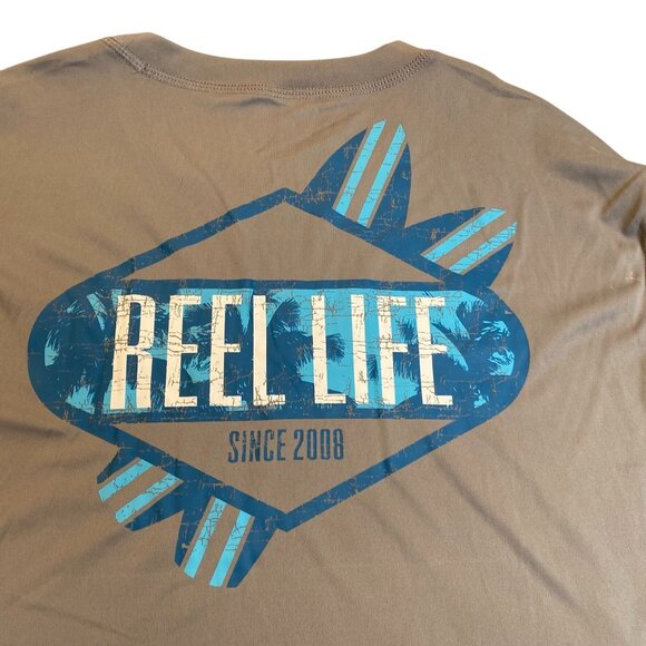 Reel Life Mens Shirt XXL Gray Long Sleeve Performance Polyester Fishing Graphic - Picture 3 of 6
